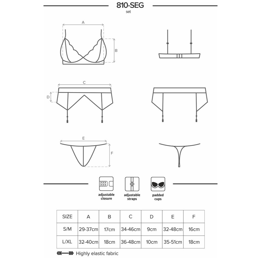 Obsessive Padded Bra, Garter Belt, Thong 810-SEG-1