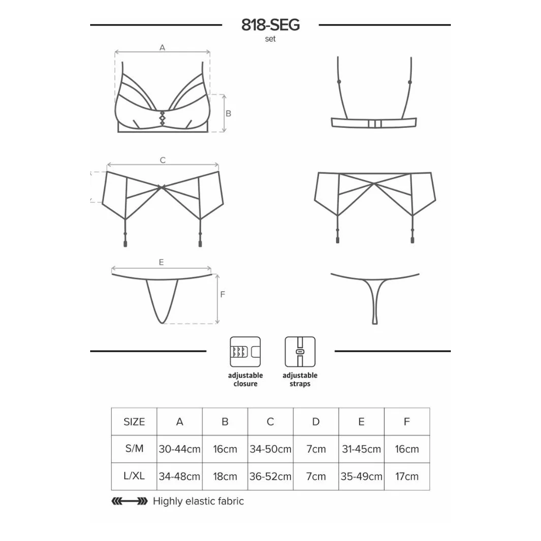 Obsessive Bra, Garter Belt & Thong 818-SEG-1 Black