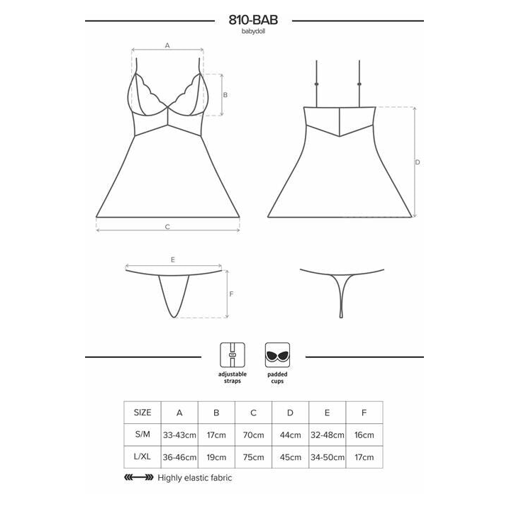 Obsessive Chemise & Thong 810-BAB-1 Black