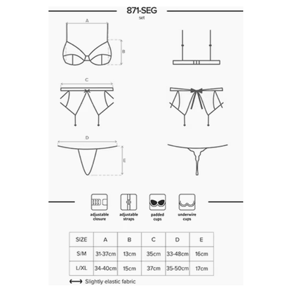 Obsessive Padded Bra, Garter Belt & Thong 871-SEG-2 White