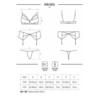 Obsessive Bra, Garter Belt & Thong 818-SEG-1 Black